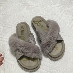 Sam Edelman Bianca Women's Grey Fuzzy Slide Sandals size 8, 38